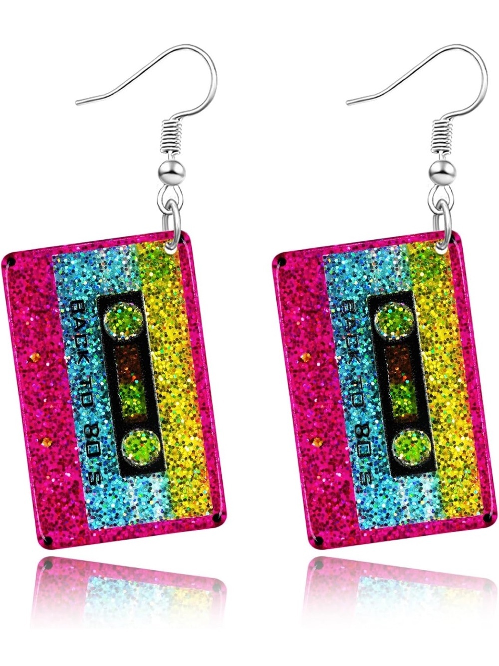 Anthropologie Glitter Cassette Tape Earrings in Pink, Blue, Yellow, Green